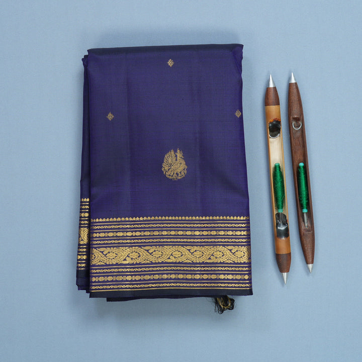 Hayagrivas Handloom Navy Blue Kanjivaram Silk Saree KBF687G1-6
