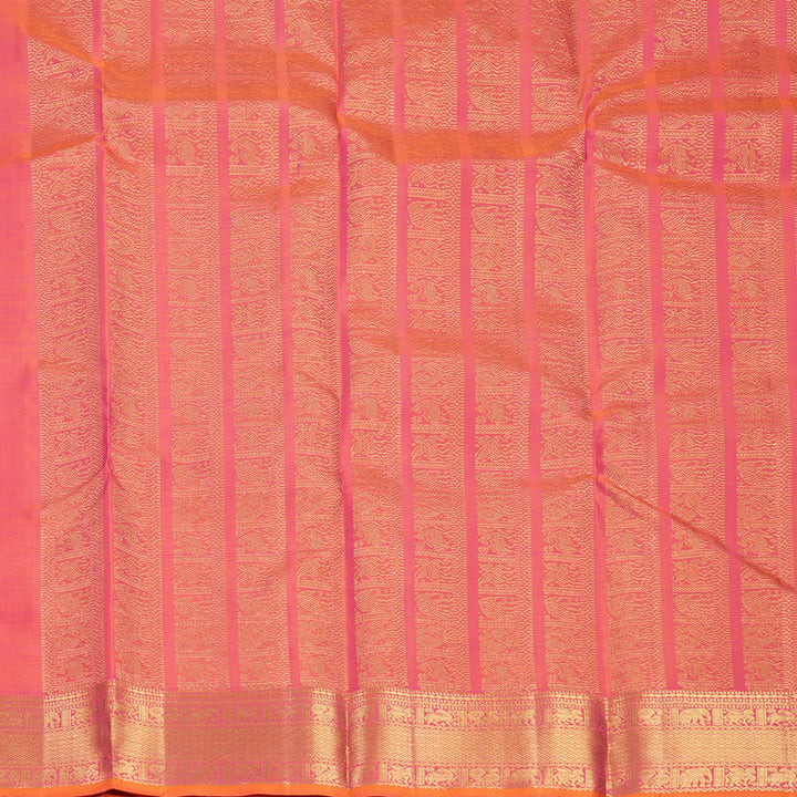 Hayagrivas Handloom Orangish-Pink Kanjivaram Silk Saree KBF687G2-1