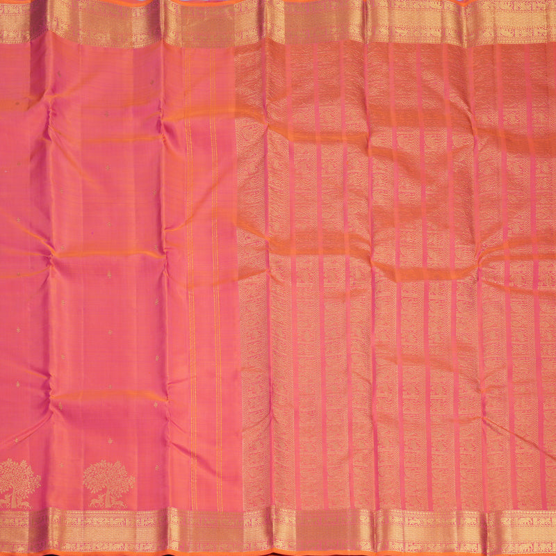 Hayagrivas Handloom Orangish-Pink Kanjivaram Silk Saree KBF687G2-1