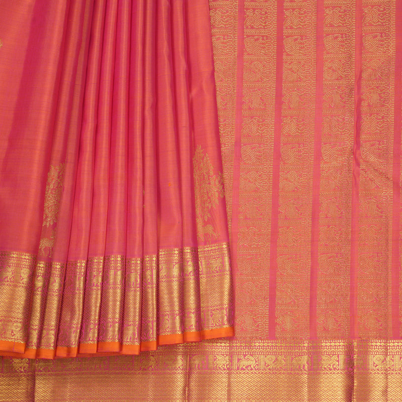 Hayagrivas Handloom Orangish-Pink Kanjivaram Silk Saree KBF687G2-1