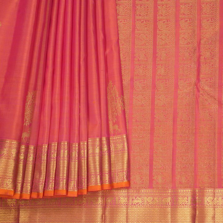 Hayagrivas Handloom Orangish-Pink Kanjivaram Silk Saree KBF687G2-1