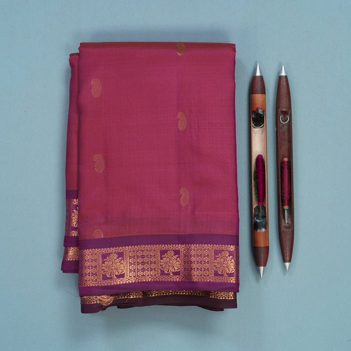 Hayagrivas Handloom Dark Pink Kanjivaram Silk Saree with Purple Border KBF688G1-13
