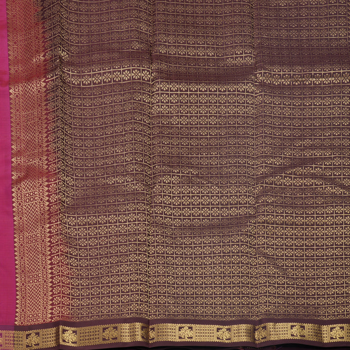 Hayagrivas Handloom Dark Pink Kanjivaram Silk Saree with Purple Border KBF688G1-13