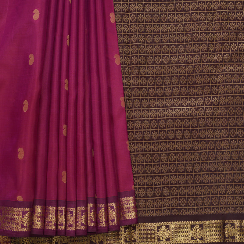 Hayagrivas Handloom Dark Pink Kanjivaram Silk Saree with Purple Border KBF688G1-13