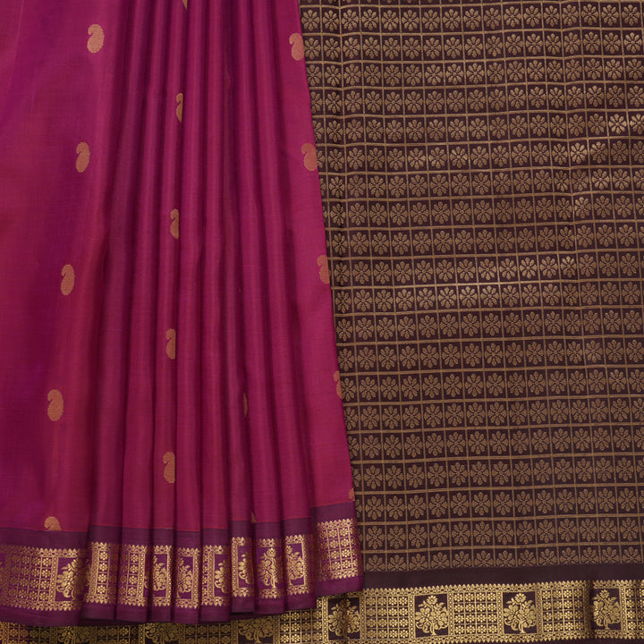 Hayagrivas Handloom Dark Pink Kanjivaram Silk Saree with Purple Border KBF688G1-13