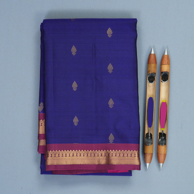 Hayagrivas Handloom Royal Blue Kanjivaram Silk Saree with Purple Border KBF688G1-17