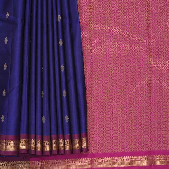 Hayagrivas Handloom Royal Blue Kanjivaram Silk Saree with Purple Border KBF688G1-17