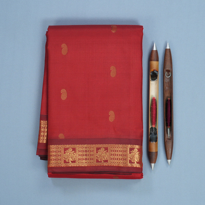 Hayagrivas Handloom Red Kanjivaram Silk Saree with Maroon Border KBF688G1-2