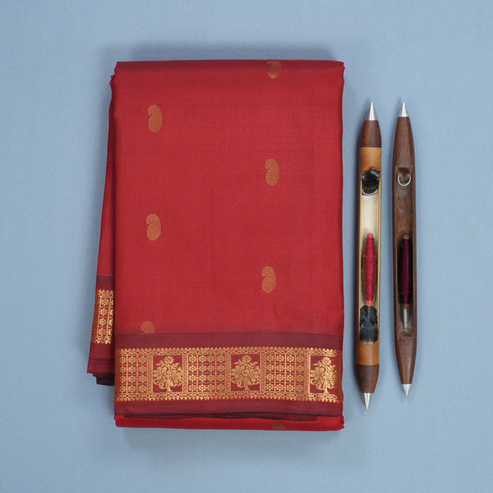 Hayagrivas Handloom Red Kanjivaram Silk Saree with Maroon Border KBF688G1-2