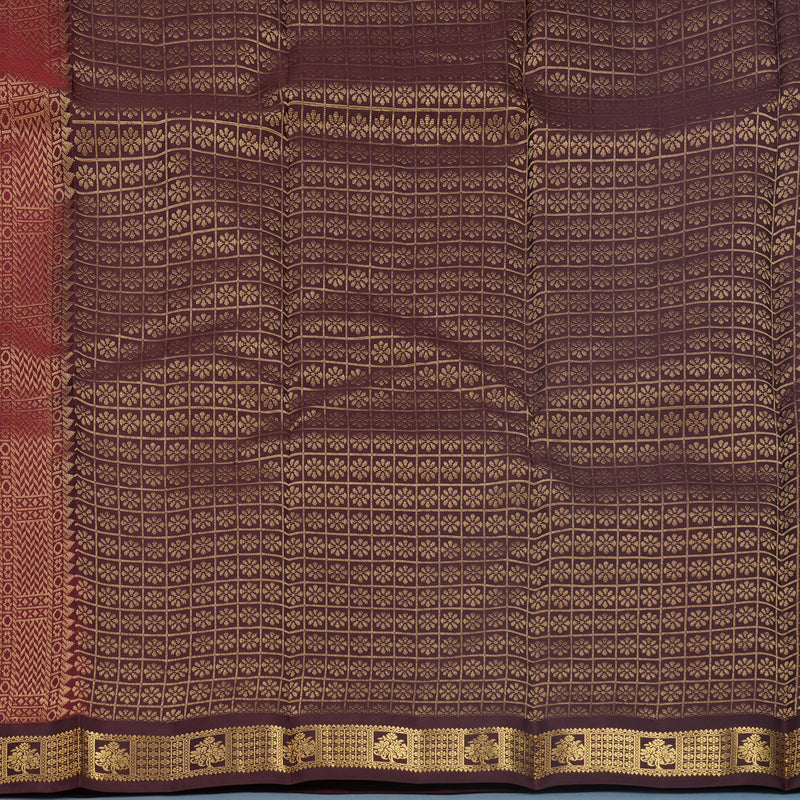 Hayagrivas Handloom Red Kanjivaram Silk Saree with Maroon Border KBF688G1-2