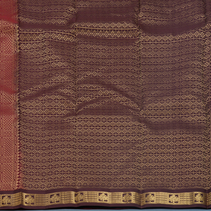 Hayagrivas Handloom Red Kanjivaram Silk Saree with Maroon Border KBF688G1-2