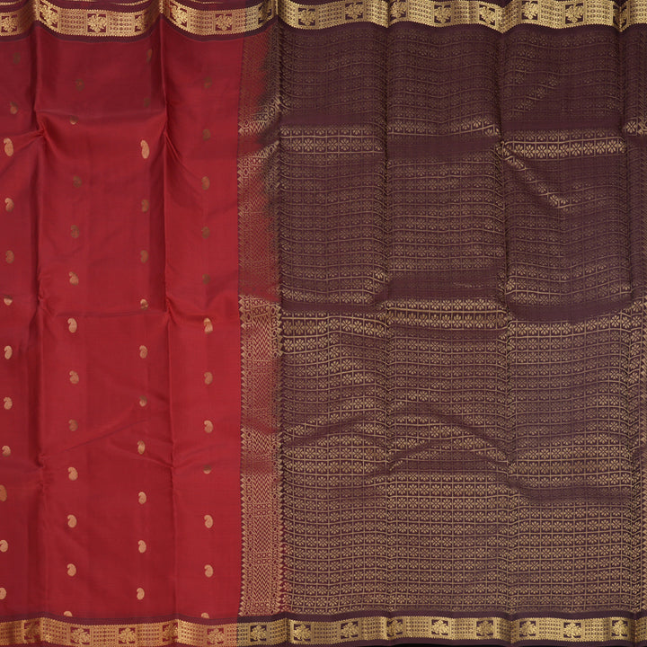 Hayagrivas Handloom Red Kanjivaram Silk Saree with Maroon Border KBF688G1-2