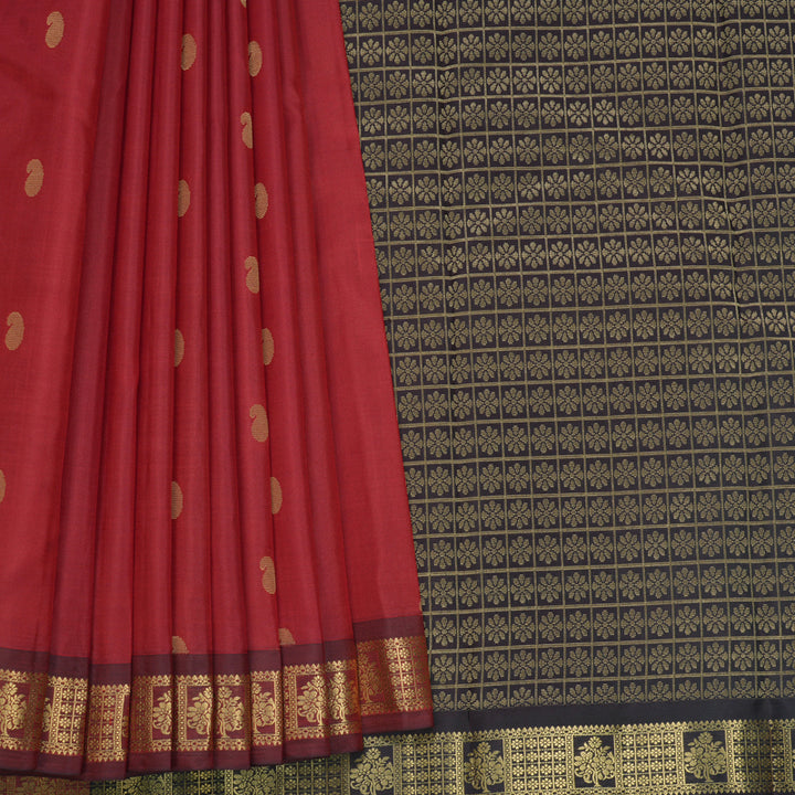 Hayagrivas Handloom Red Kanjivaram Silk Saree with Maroon Border KBF688G1-2