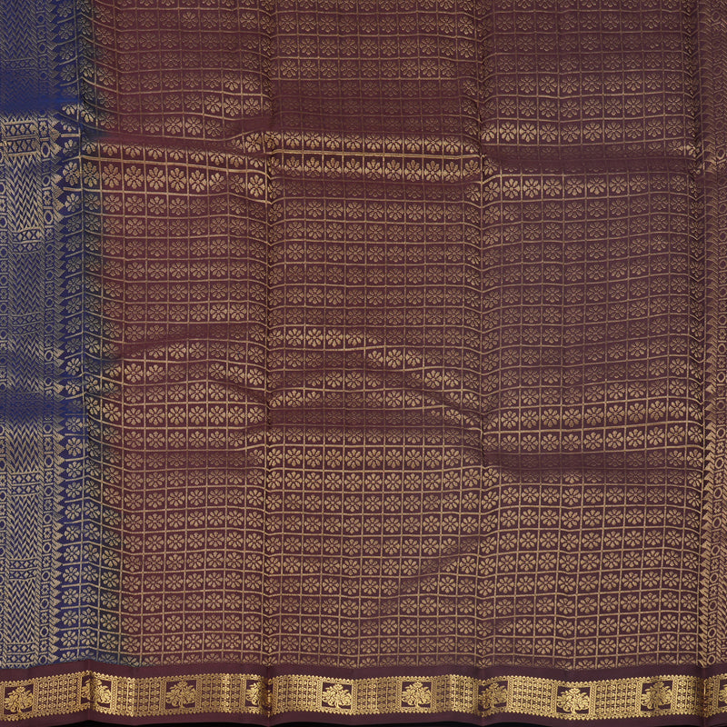 Hayagrivas Handloom Deep Blue Kanjivaram Silk Saree with Dark Brown Border KBF688G1-24