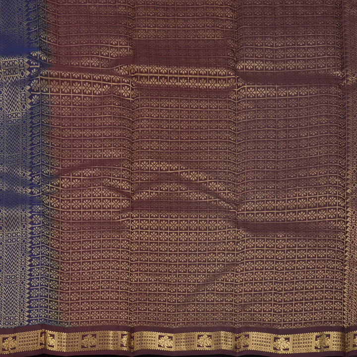 Hayagrivas Handloom Deep Blue Kanjivaram Silk Saree with Dark Brown Border KBF688G1-24