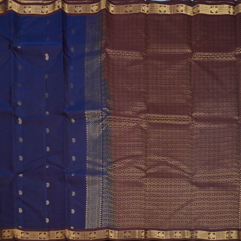 Hayagrivas Handloom Deep Blue Kanjivaram Silk Saree with Dark Brown Border KBF688G1-24