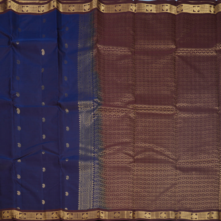 Hayagrivas Handloom Deep Blue Kanjivaram Silk Saree with Dark Brown Border KBF688G1-24