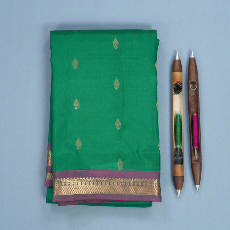 Hayagrivas Handloom Green Kanjivaram Silk Saree with Purple Border KBF688G1-3