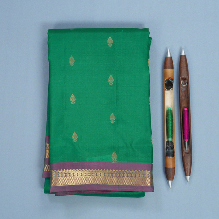 Hayagrivas Handloom Green Kanjivaram Silk Saree with Purple Border KBF688G1-3