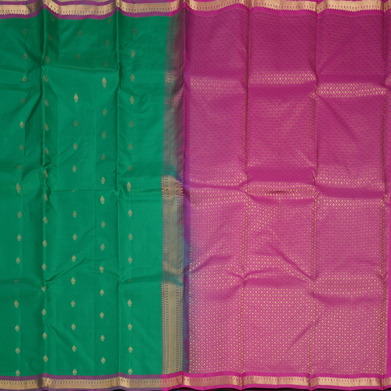 Hayagrivas Handloom Green Kanjivaram Silk Saree with Purple Border KBF688G1-3