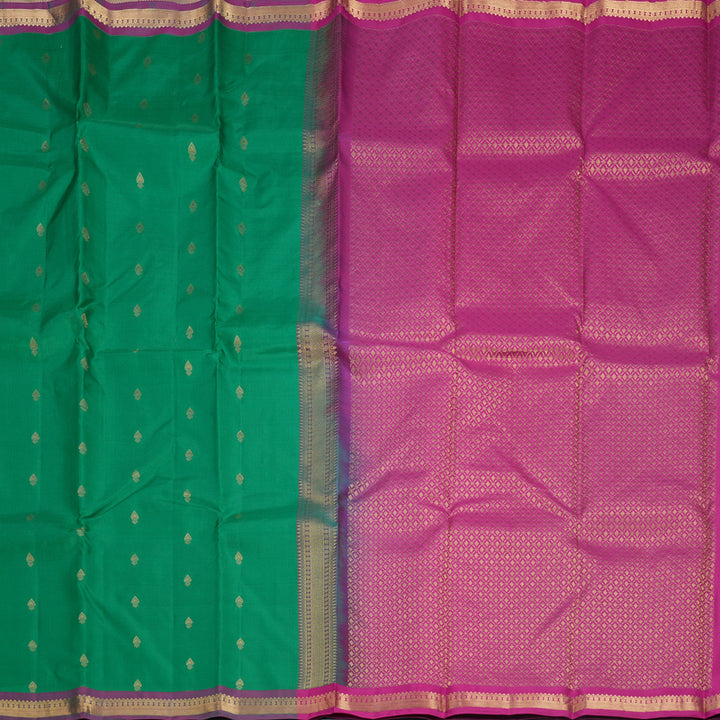 Hayagrivas Handloom Green Kanjivaram Silk Saree with Purple Border KBF688G1-3