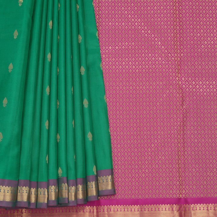 Hayagrivas Handloom Green Kanjivaram Silk Saree with Purple Border KBF688G1-3