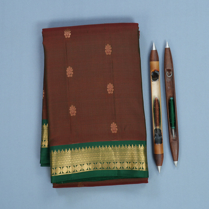 Hayagrivas Handloom Manthalir Kanjivaram Silk Saree with Bottle Green Border KBF688G1-9