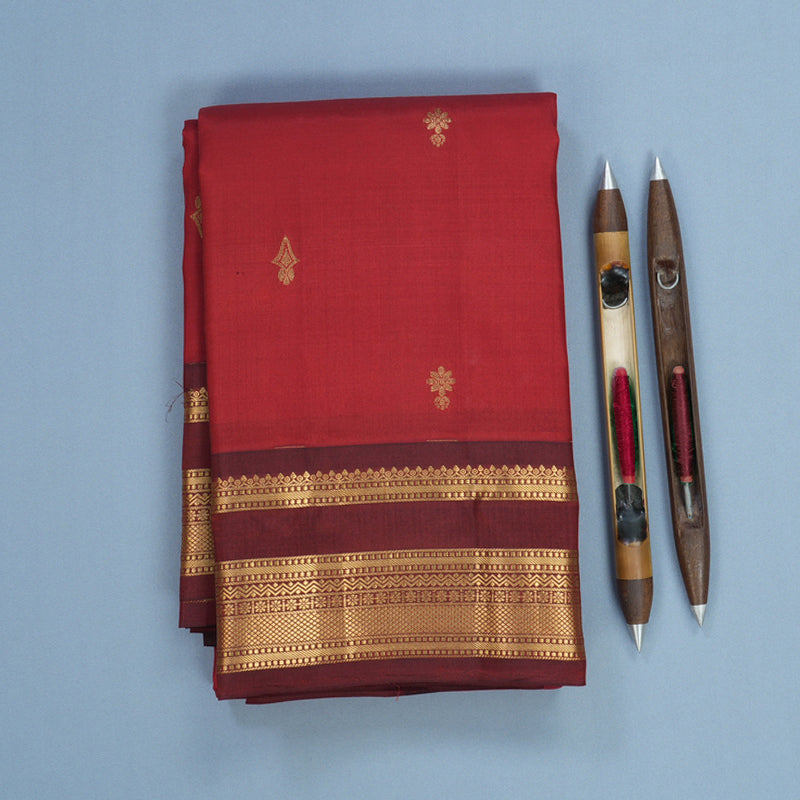 Hayagrivas Handloom Red Kanjivaram Silk Saree with Maroon Border KBF688G2-12