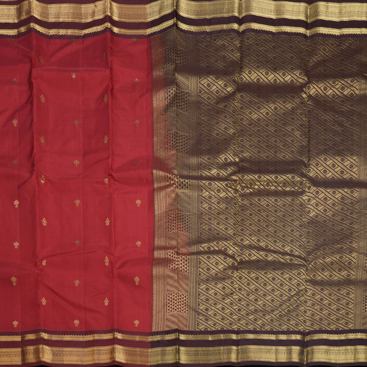 Hayagrivas Handloom Red Kanjivaram Silk Saree with Maroon Border KBF688G2-12