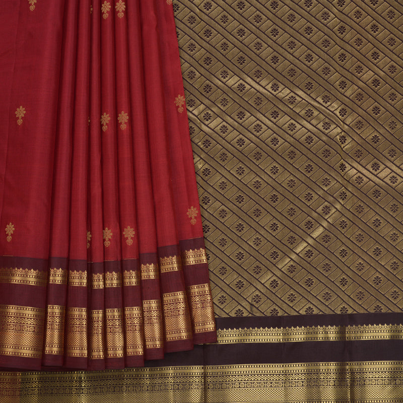 Hayagrivas Handloom Red Kanjivaram Silk Saree with Maroon Border KBF688G2-12