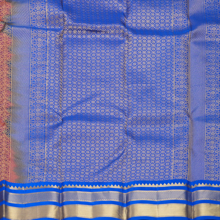 Hayagrivas Handloom Orangish-Pink Kanjivaram Silk Saree with Purple Border KBF688G2-17