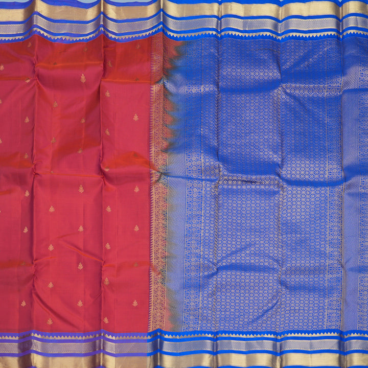 Hayagrivas Handloom Orangish-Pink Kanjivaram Silk Saree with Purple Border KBF688G2-17