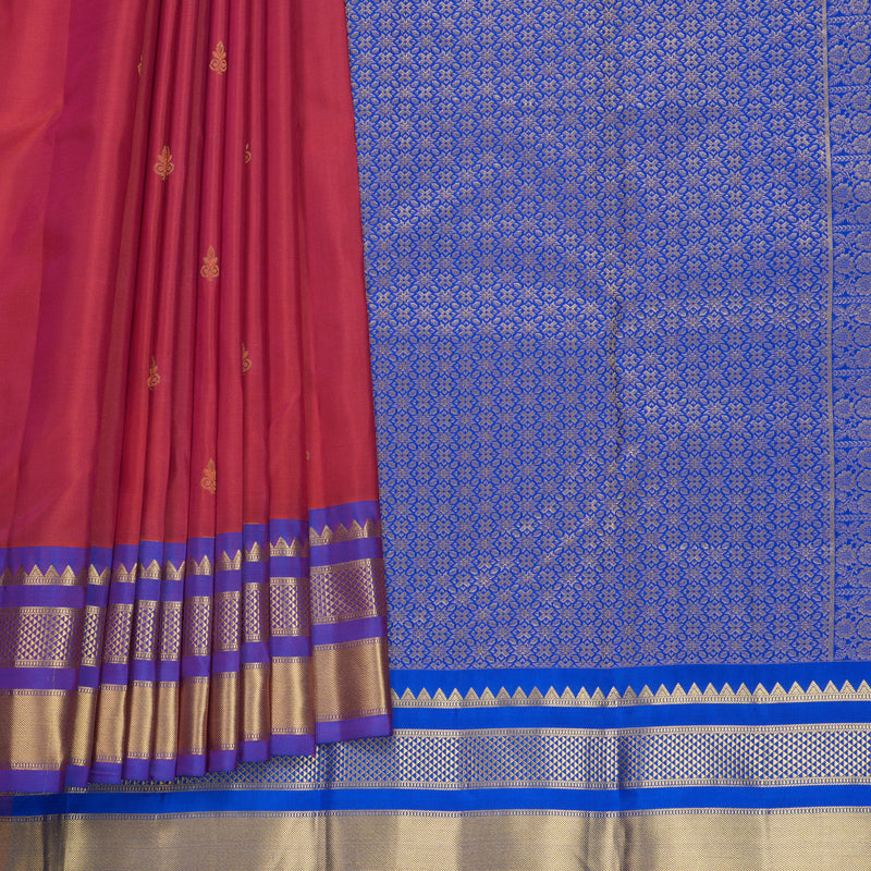 Hayagrivas Handloom Orangish-Pink Kanjivaram Silk Saree with Purple Border KBF688G2-17