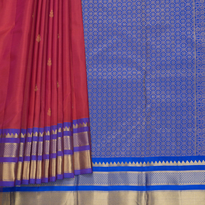 Hayagrivas Handloom Orangish-Pink Kanjivaram Silk Saree with Purple Border KBF688G2-17