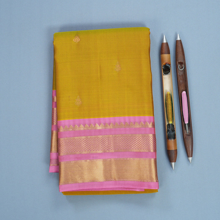 Hayagrivas Handloom Sampanga Yellow Kanjivaram Silk Saree with Rose Pink Border KBF688G2-19