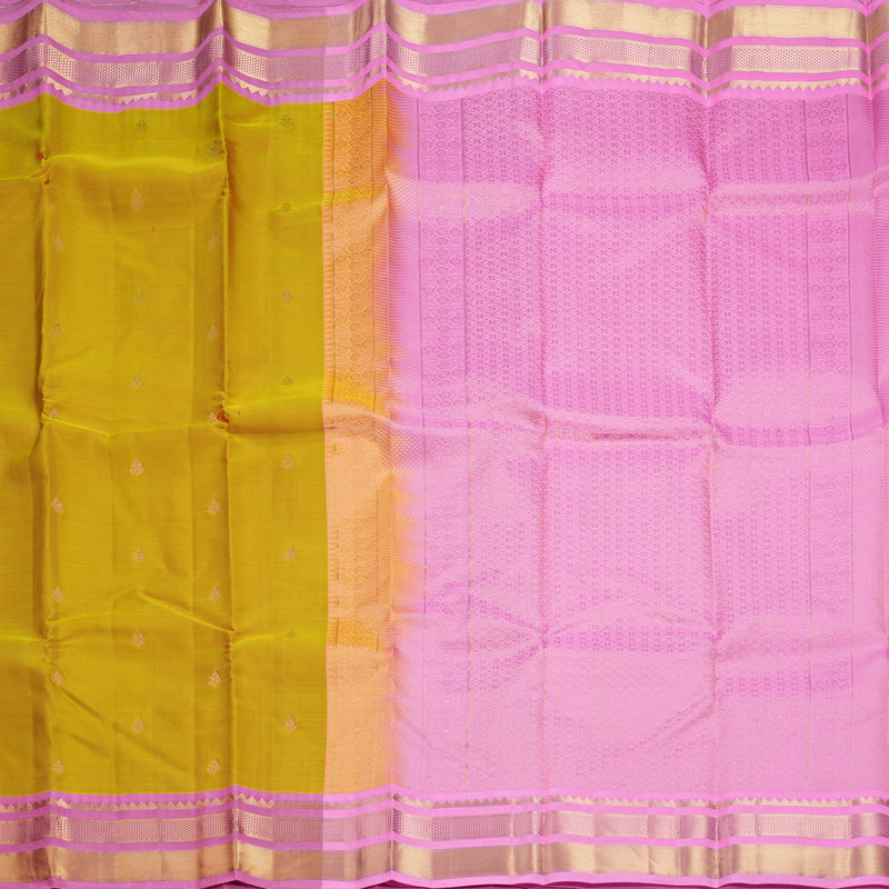 Hayagrivas Handloom Sampanga Yellow Kanjivaram Silk Saree with Rose Pink Border KBF688G2-19