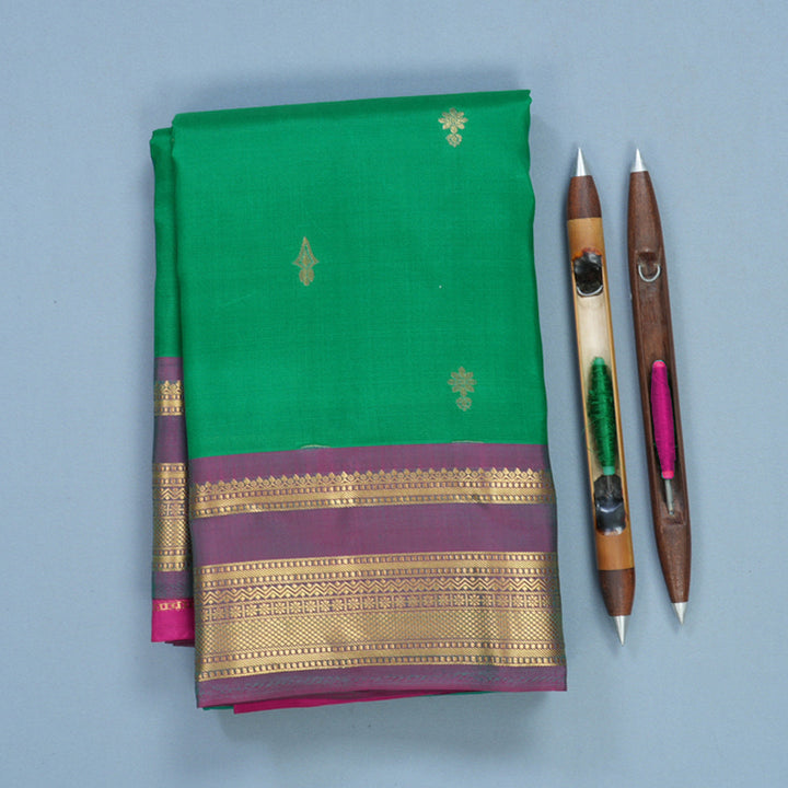Hayagrivas Handloom Green Kanjivaram Silk Saree with Purple Border KBF688G2-28