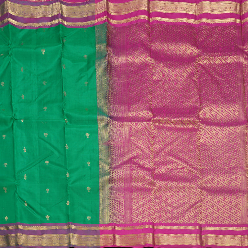 Hayagrivas Handloom Green Kanjivaram Silk Saree with Purple Border KBF688G2-28