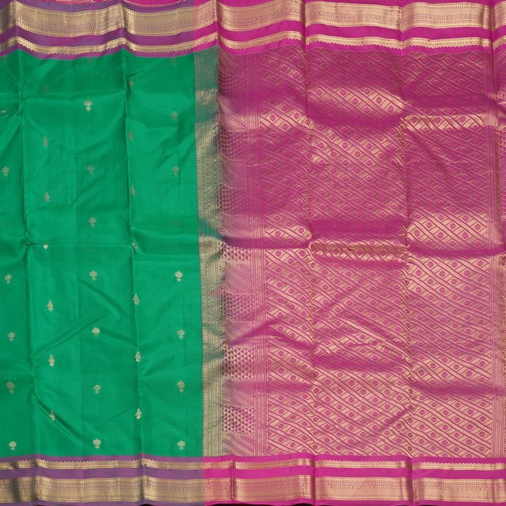 Hayagrivas Handloom Green Kanjivaram Silk Saree with Purple Border KBF688G2-28