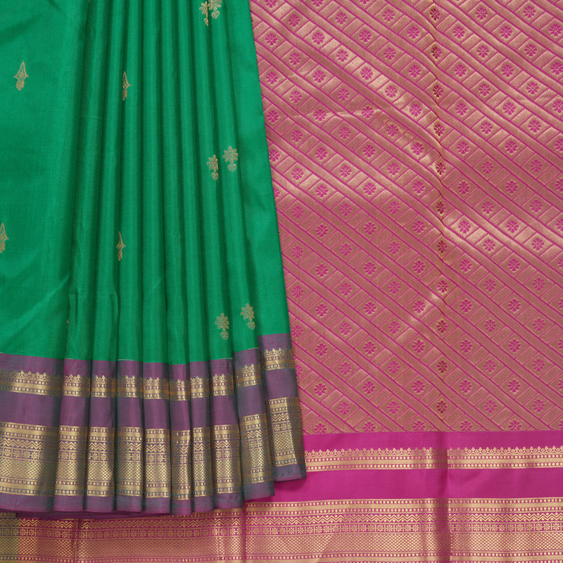 Hayagrivas Handloom Green Kanjivaram Silk Saree with Purple Border KBF688G2-28