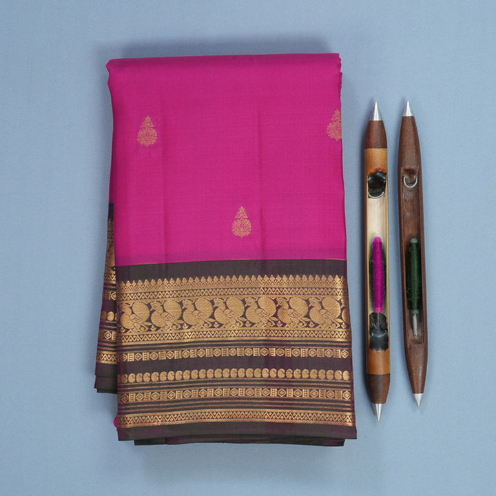 Hayagrivas Handloom Magenta-Pink Kanjivaram Silk Saree with Manthalir Border KBF688G2-29