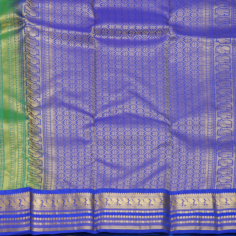 Hayagrivas Handloom Aqua Green Kanjivaram Silk Saree with Blue Border KBF688G2-3