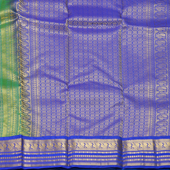 Hayagrivas Handloom Aqua Green Kanjivaram Silk Saree with Blue Border KBF688G2-3