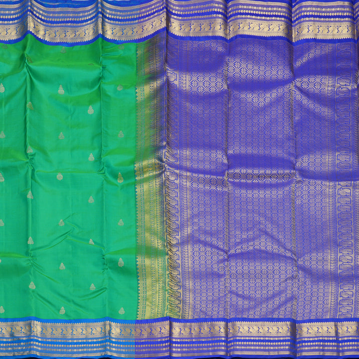 Hayagrivas Handloom Aqua Green Kanjivaram Silk Saree with Blue Border KBF688G2-3