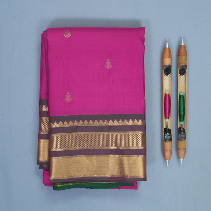 Hayagrivas Handloom Magenta-Pink Kanjivaram Silk Saree with Manthalir Border KBF688G2-30