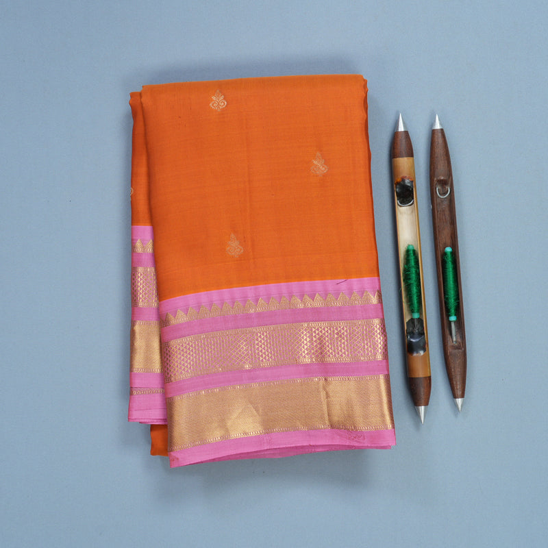 Hayagrivas Handloom Rust Orange Kanjivaram Silk Saree with Baby Pink Border KBF688G2-8