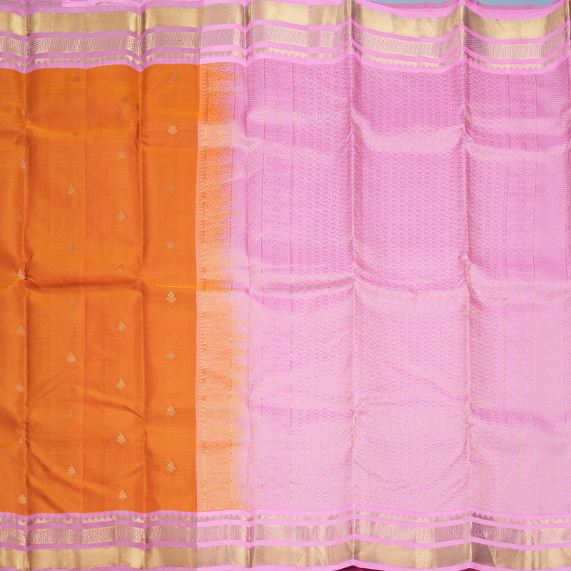 Hayagrivas Handloom Rust Orange Kanjivaram Silk Saree with Baby Pink Border KBF688G2-8