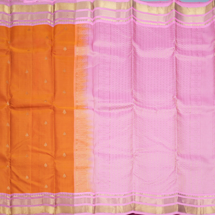 Hayagrivas Handloom Rust Orange Kanjivaram Silk Saree with Baby Pink Border KBF688G2-8