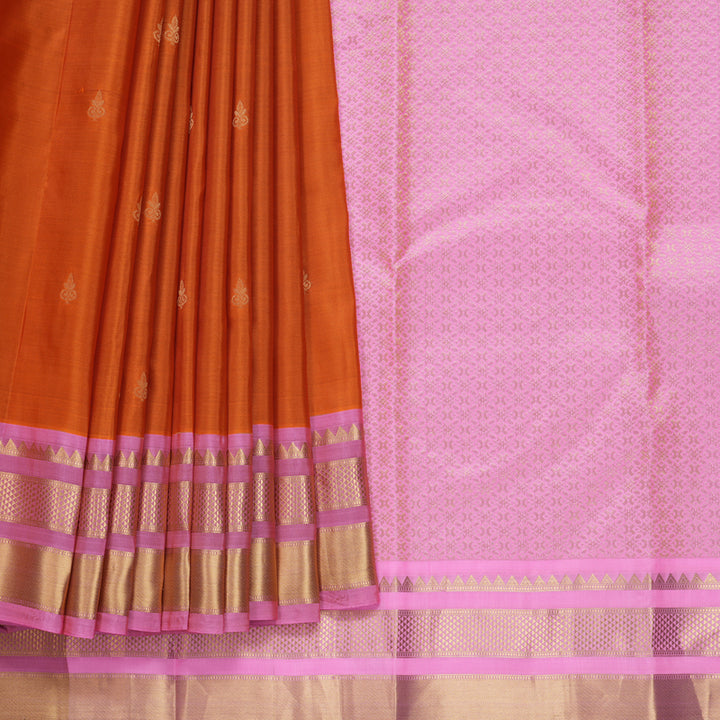 Hayagrivas Handloom Rust Orange Kanjivaram Silk Saree with Baby Pink Border KBF688G2-8