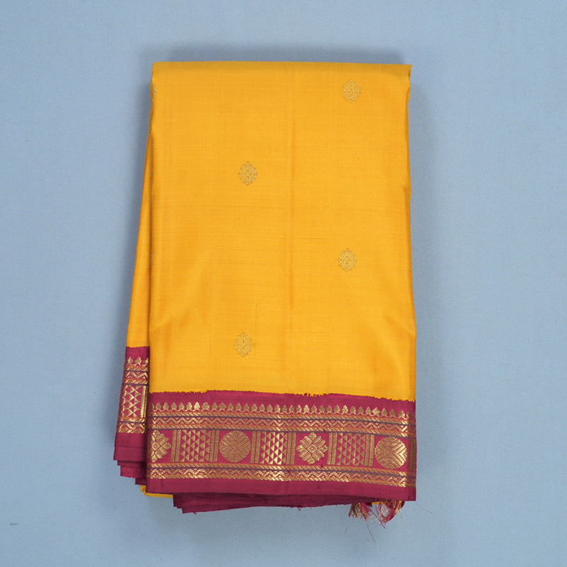 Hayagrivas Handloom Yellow Kanjivaram Silk Saree with Maroon Border KBF689G10-1